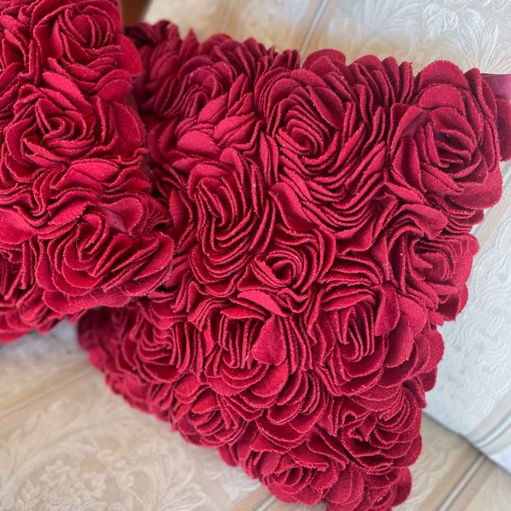 Stunning Red felt Rose Pattern Throw Pillow from London about 15by15